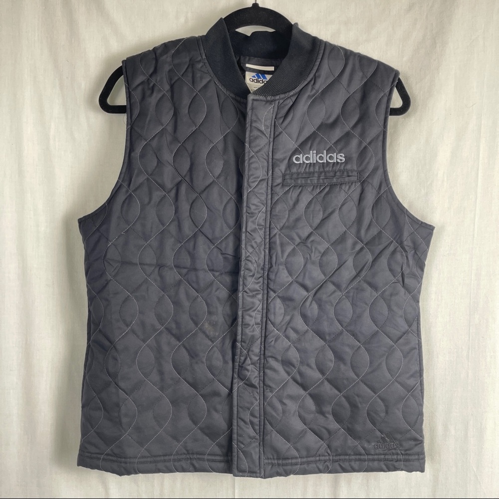 Adidas Quilted Black Zippered Vest with Pockets and Knit Collar